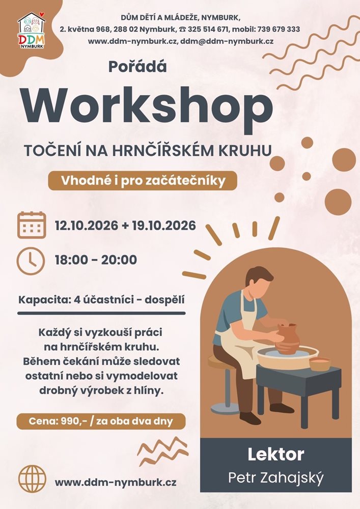 Plakát Workshop TOČENÍ NA HRNČÍŘSKÉM KRUHU